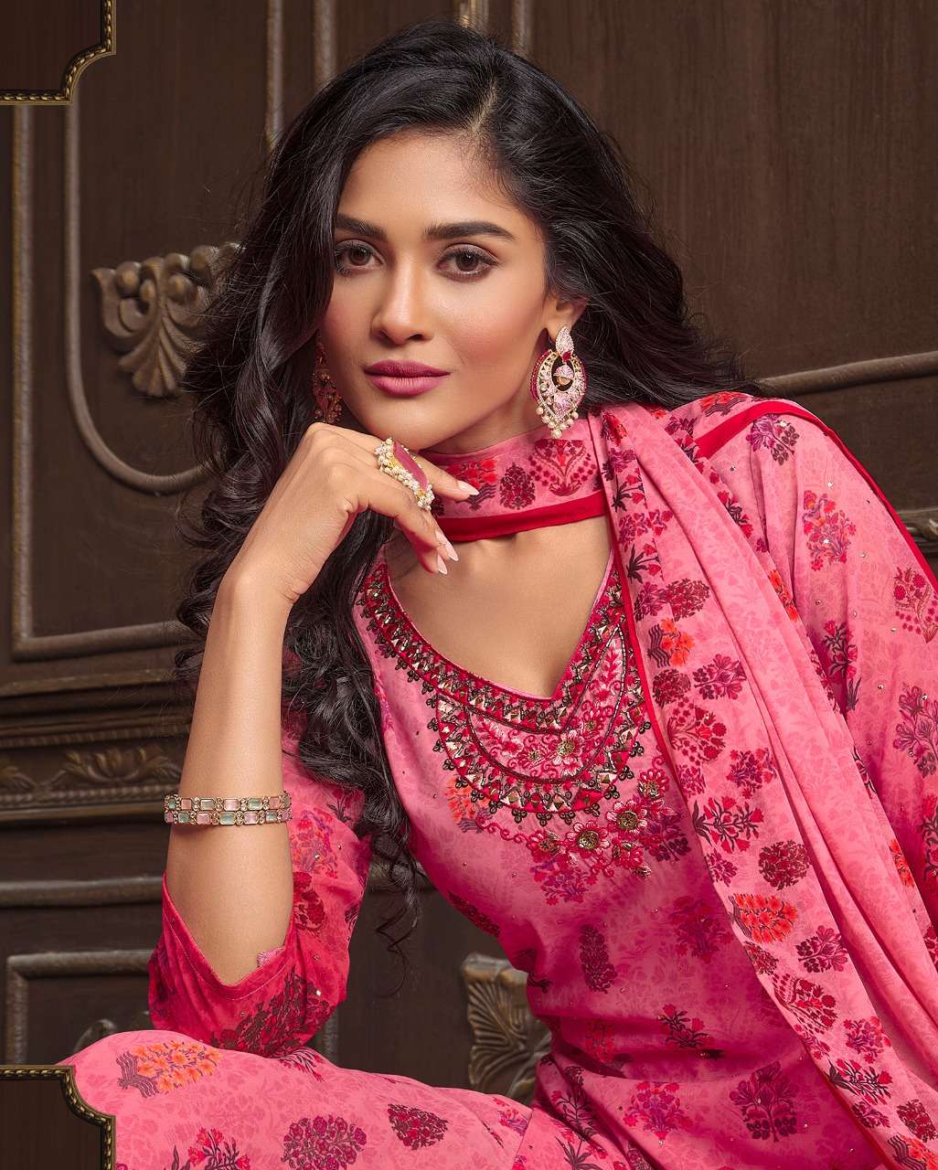Lily & Lali-Florence-Digital-Print-Handwork-Mirror-Embroidery-Heavy-Georgette-Kurti-Inner-Gharara-Pocket-Dupatta-10033-C1